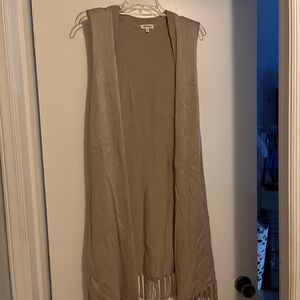 Tan Sleeveless Cardigan with Fringe